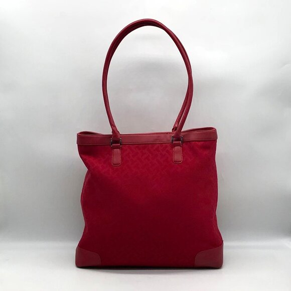 Talbots Red Monogram Canvas Tote Bag - Picture 2 of 10